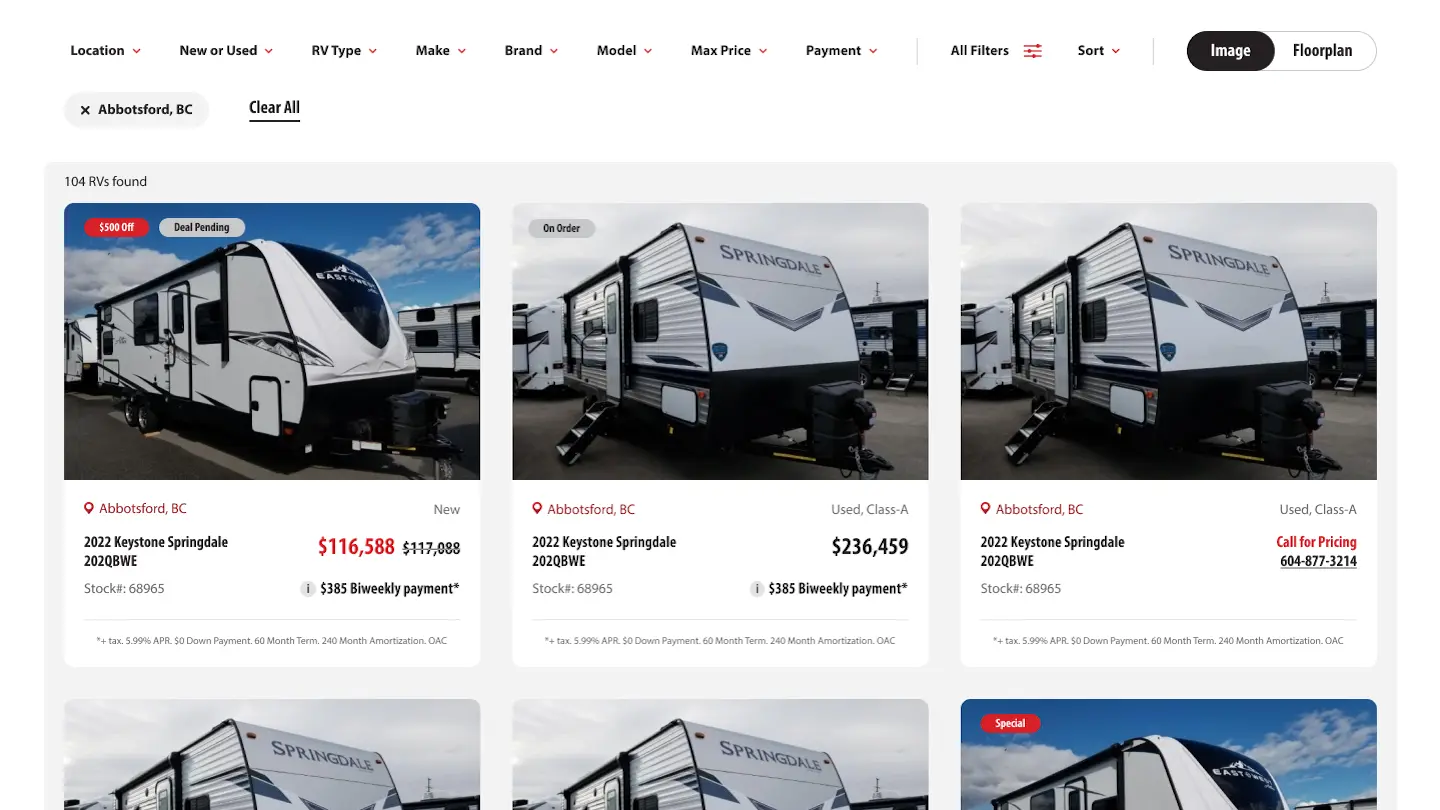 Product listing page with geolocation activated showing location-based inventory
